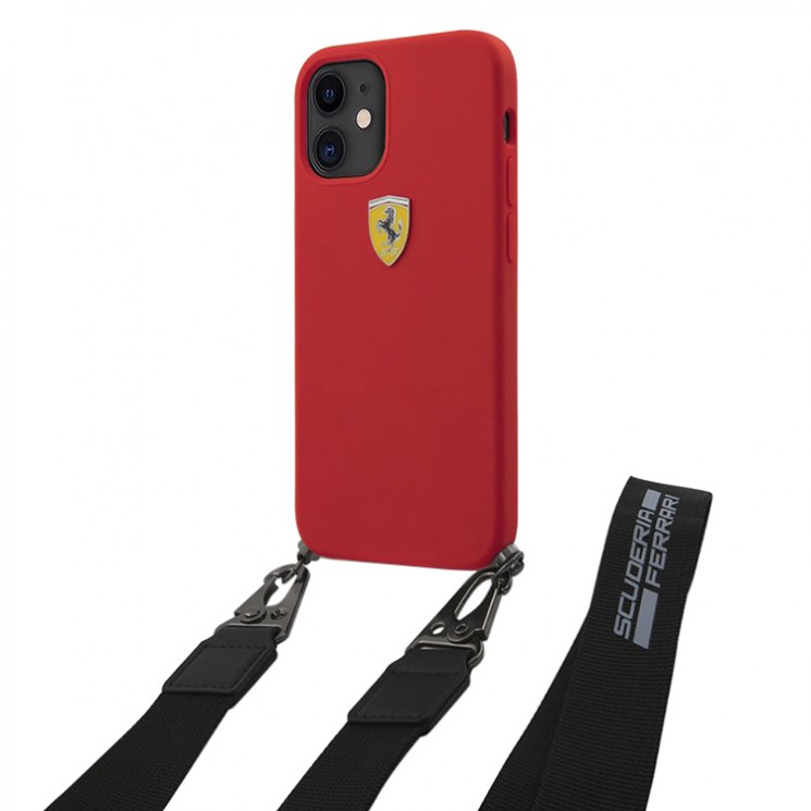 Чехол Ferrari On Track Liquid Silicone with Strap для iPhone 12 mini, красный