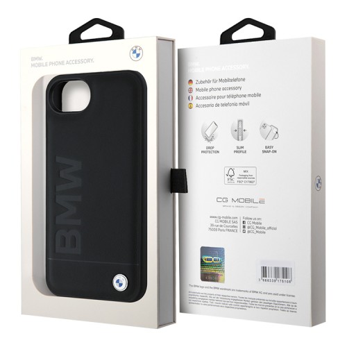 BMW для iPhone 16e чехол Signature Leather Logo imprint Metal logo Hard Black