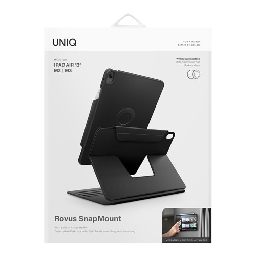 Uniq чехол для iPad Air 13 (2024/25) ROVUS SnapMount Magnetic 360 Rotating Detachable Black