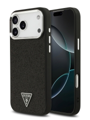 Guess для iPhone 17 Pro Max чехол Fixed Glitters Tringle metal logo Silver cam Hard Black (MagSafe)