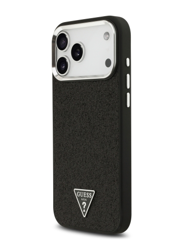 Guess для iPhone 17 Pro Max чехол Fixed Glitters Tringle metal logo Silver cam Hard Black (MagSafe)