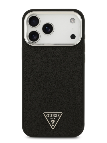 Guess для iPhone 17 Pro Max чехол Fixed Glitters Tringle metal logo Silver cam Hard Black (MagSafe)