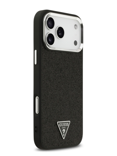 Guess для iPhone 17 Pro Max чехол Fixed Glitters Tringle metal logo Silver cam Hard Black (MagSafe)