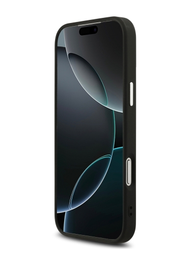 Guess для iPhone 17 Pro Max чехол Fixed Glitters Tringle metal logo Silver cam Hard Black (MagSafe)