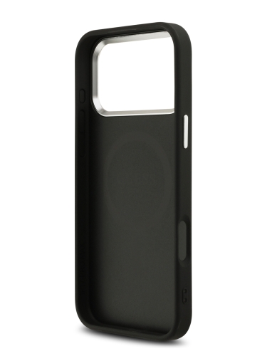 Guess для iPhone 17 Pro Max чехол Fixed Glitters Tringle metal logo Silver cam Hard Black (MagSafe)