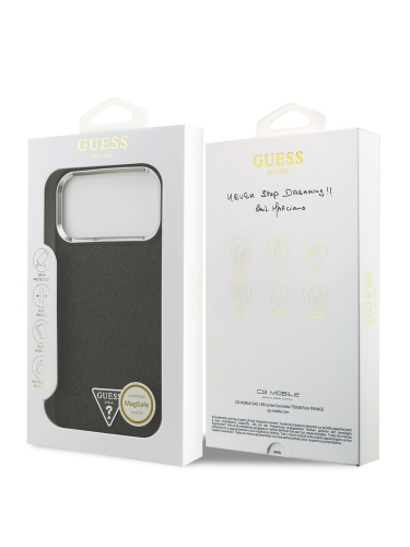 Guess для iPhone 17 Pro Max чехол Fixed Glitters Tringle metal logo Silver cam Hard Black (MagSafe)