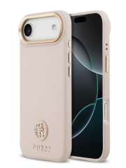 Guess для iPhone Air чехол PU Grained 4G Diamond metal logo Gold camera Hard Pink (MagSafe)