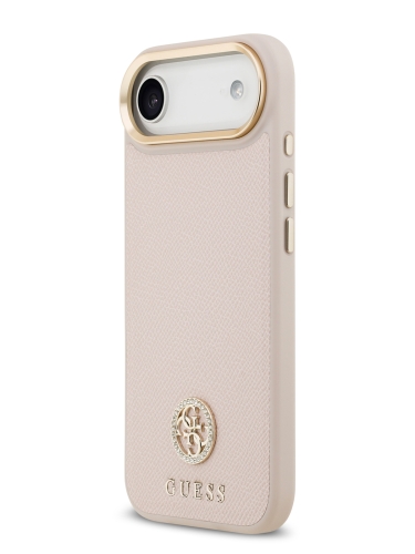 Guess для iPhone Air чехол PU Grained 4G Diamond metal logo Gold camera Hard Pink (MagSafe)