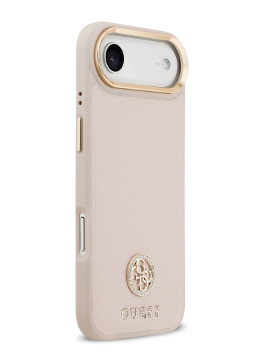 Guess для iPhone Air чехол PU Grained 4G Diamond metal logo Gold camera Hard Pink (MagSafe)