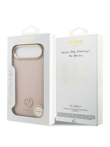 Guess для iPhone Air чехол PU Grained 4G Diamond metal logo Gold camera Hard Pink (MagSafe)