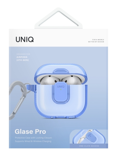 Uniq для Airpods 4 чехол Glase PRO TPU Lock case Cloudy Blue