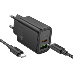 HOCO сетевое зарядное устройство N63 Gentle charger set Type-C PD30W + USB-A QC3.0 +кабель C-to-C Black