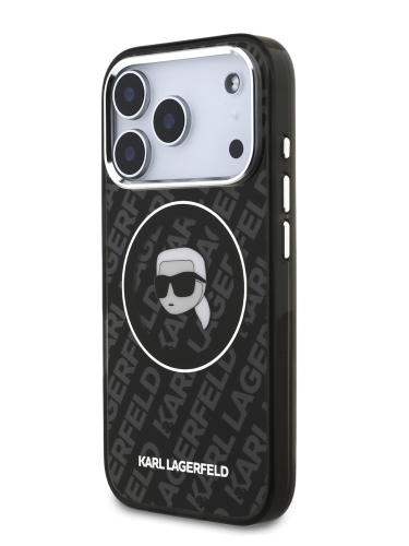 Karl Lagerfeld для iPhone 17 Pro чехол IML Karl Head on logo Metal Cam Hard Black (MagSafe)
