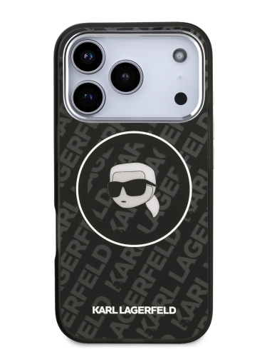 Karl Lagerfeld для iPhone 17 Pro чехол IML Karl Head on logo Metal Cam Hard Black (MagSafe)