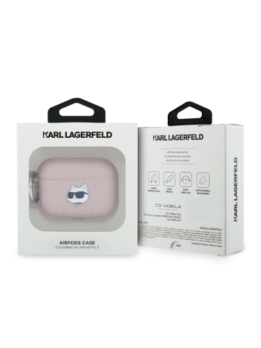 Karl Lagerfeld для Airpods Pro 3 чехол PU Saffiano Monogram with ring NFT Metal Head Choupette Pink