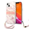 Чехол Guess Marble Hard +Nylon hand cord для iPhone 13, розовый