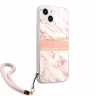 Чехол Guess Marble Hard +Nylon hand cord для iPhone 13, розовый