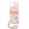 Чехол Guess Marble Hard +Nylon hand cord для iPhone 13, розовый