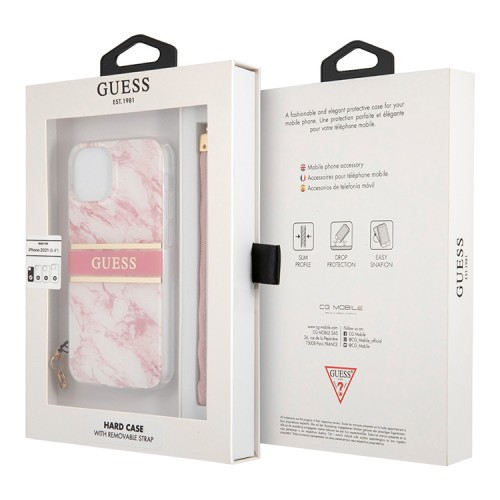 Чехол Guess Marble Hard +Nylon hand cord для iPhone 13, розовый