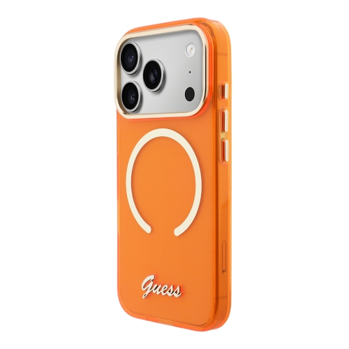 Guess для iPhone 17 Pro Max чехол IML Script Metal logo and Camera Hard Orange (MagSafe)