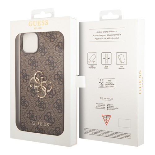 Чехол Guess 4G Big metal logo Hard для iPhone 14, коричневый