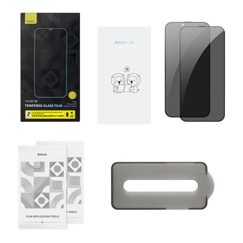 Baseus All-glass Антишпион (Dust-proof) для iPhone 14 Plus | 13 Pro Max (2 шт), черная рамка