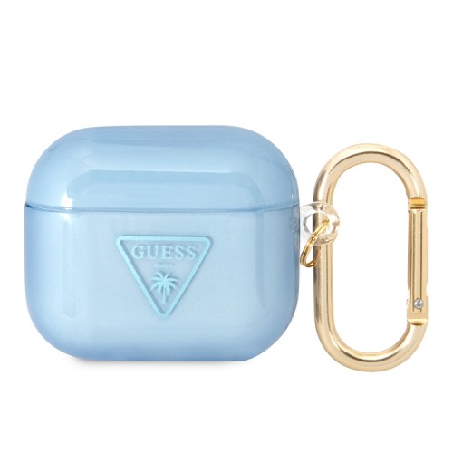 Чехол Guess Translucent Palm Tree с карабином для Airpods 3 (2021), голубой