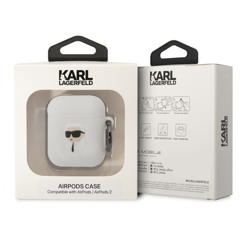 Чехол Lagerfeld Silicone case with ring NFT 3D Karl для Airpods 1/2, белый