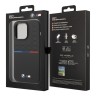 Чехол BMW M-Collection Liquid Silicone Seat pattern Tricolor line для iPhone 14 Pro, черный