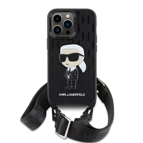 Чехол Lagerfeld Crossbody PU Monogram NFT Karl Ikonik with Strap Hard для iPhone 13 Pro, черный