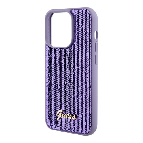 Guess для iPhone 15 Pro чехол Sequins Script metal logo Hard Purple