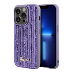 Guess для iPhone 15 Pro чехол Sequins Script metal logo Hard Purple