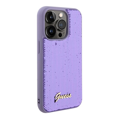 Guess для iPhone 15 Pro чехол Sequins Script metal logo Hard Purple