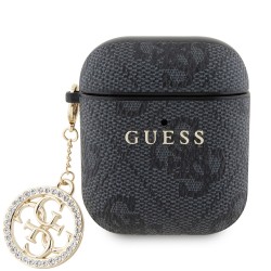 Guess для Airpods 1/2 чехол PU leather 4G with metal logo and Diamond charm Black
