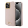 Guess для iPhone 15 Pro Max чехол Liquid silicone Gold metal logo & Camera frame Hard Pink