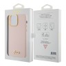 Guess для iPhone 15 Pro Max чехол Liquid silicone Gold metal logo & Camera frame Hard Pink