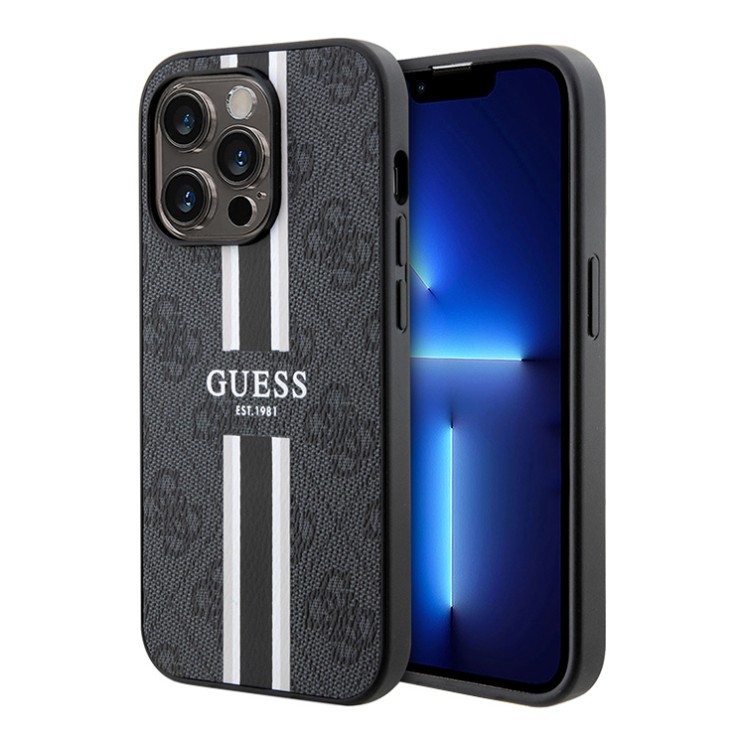 Guess для iPhone 15 Pro чехол PU 4G Stripes Hard Black (MagSafe)