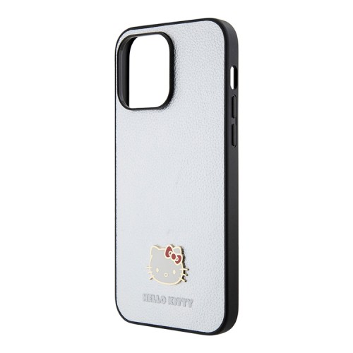 Hello Kitty для iPhone 14 Pro чехол PU Grained leather Metal Kitty Head Hard Silver