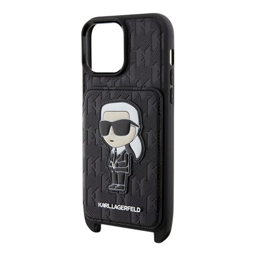 Karl Lagerfeld для iPhone 15 Pro Max чехол Crossbody cardslot PU Saffiano Monogram NFT Karl Ikon Hard Blk