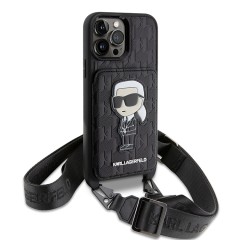 Karl Lagerfeld для iPhone 15 Pro Max чехол Crossbody cardslot PU Saffiano Monogram NFT Karl Ikon Hard Blk