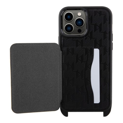 Karl Lagerfeld для iPhone 15 Pro Max чехол Crossbody cardslot PU Saffiano Monogram NFT Karl Ikon Hard Blk