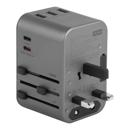 EnergEA СЗУ Travel World adapter 35, 2USB-C + 3USB-A, PD35W Gunmetal