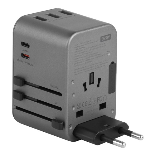 EnergEA СЗУ Travel World adapter 35, 2USB-C + 3USB-A, PD35W Gunmetal