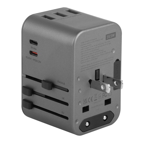 EnergEA СЗУ Travel World adapter 35, 2USB-C + 3USB-A, PD35W Gunmetal