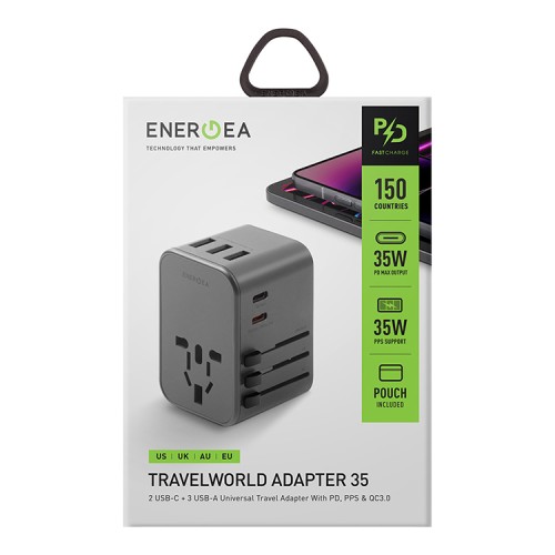 EnergEA СЗУ Travel World adapter 35, 2USB-C + 3USB-A, PD35W Gunmetal