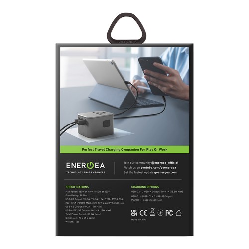 EnergEA СЗУ Travel World adapter 35, 2USB-C + 3USB-A, PD35W Gunmetal