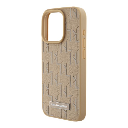 Karl Lagerfeld для iPhone 15 Pro чехол PU Monogram & Metal Camera frame Hard Beige (MagSafe)