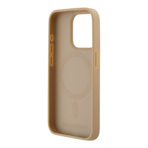 Karl Lagerfeld для iPhone 15 Pro чехол PU Monogram & Metal Camera frame Hard Beige (MagSafe)