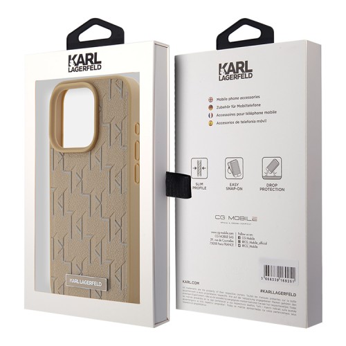 Karl Lagerfeld для iPhone 15 Pro чехол PU Monogram & Metal Camera frame Hard Beige (MagSafe)