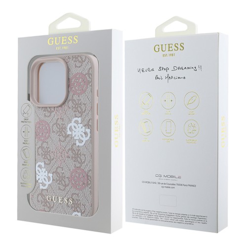 Guess для iPhone 16 Pro Max чехол PU кожа 4G Colored Peony Pink (MagSafe)